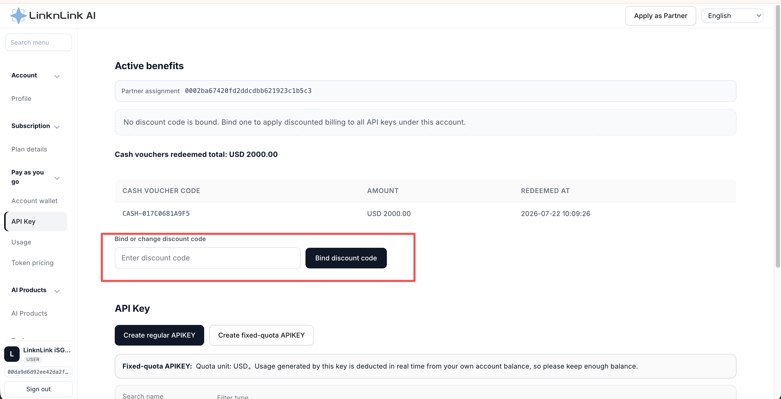 Bind discount code form and redeemed voucher table